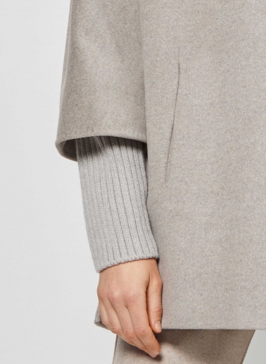 Short oversized beige pure wool coat with knitted details