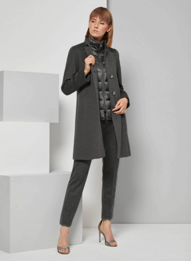 Grey pure wool coat with detachable nylon bib