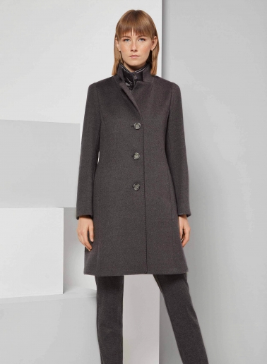 Grey pure wool coat with detachable nylon bib