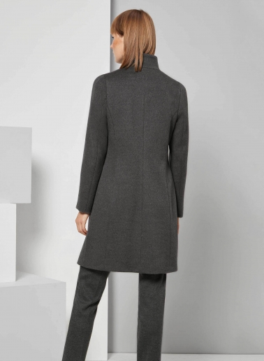 Grey pure wool coat with detachable nylon bib