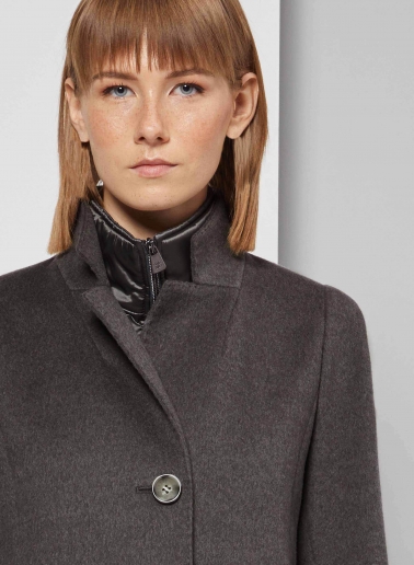 Grey pure wool coat with detachable nylon bib