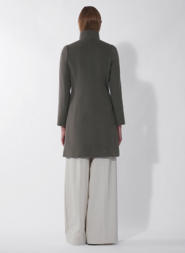 Dark taupe pure wool coat with detachable nylon bib