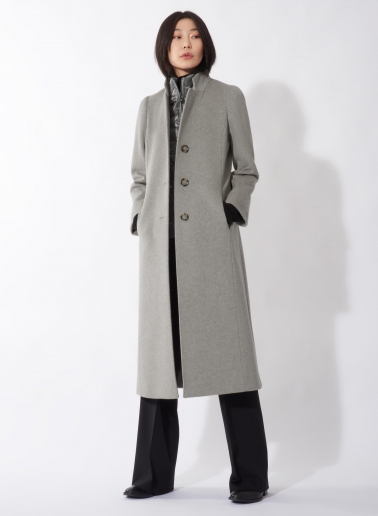 Maxi light grey wool coat with detachable nylon bib