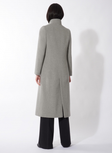 Maxi light grey wool coat with detachable nylon bib