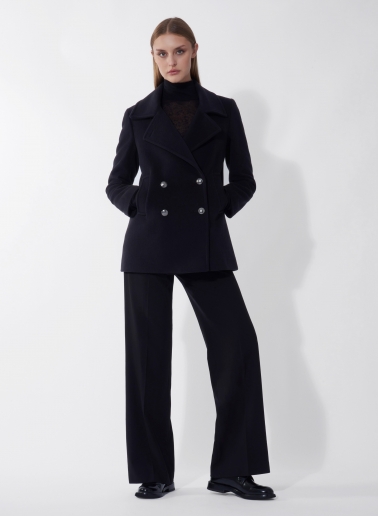 Black wool and cashmere peacoat with metal buttons with logo