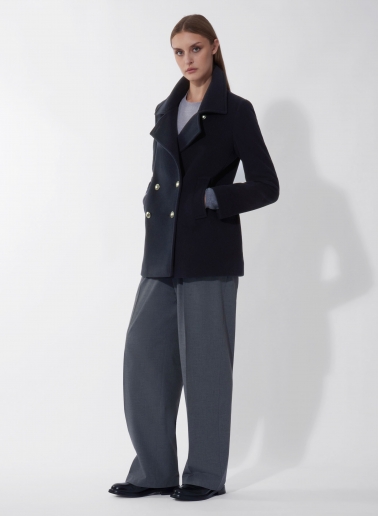 Blue wool and cashmere peacoat with metal buttons with logo