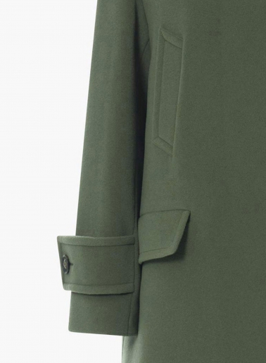 Hooded military green wool and cashmere parka with double pockets