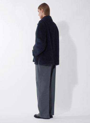 Short blue wool and alpaca coat with shirt collar and patch pockets