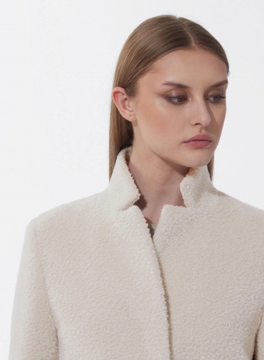 Maxi beige wool and alpaca coat with inverted notch collar
