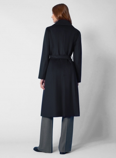 Belted fitted blue pure cashmere coat