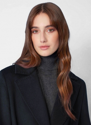 Belted fitted blue pure cashmere coat
