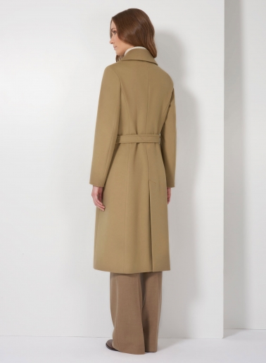Belted fitted camel pure cashmere coat