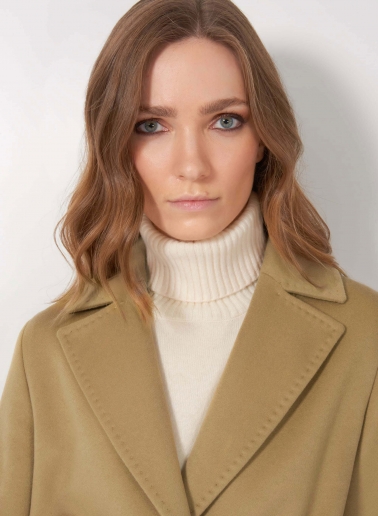 Belted fitted camel pure cashmere coat