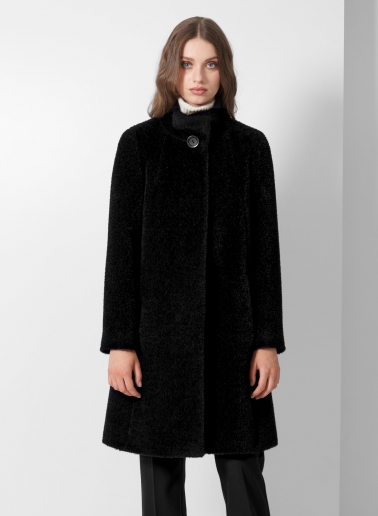 Flared black wool and alpaca coat