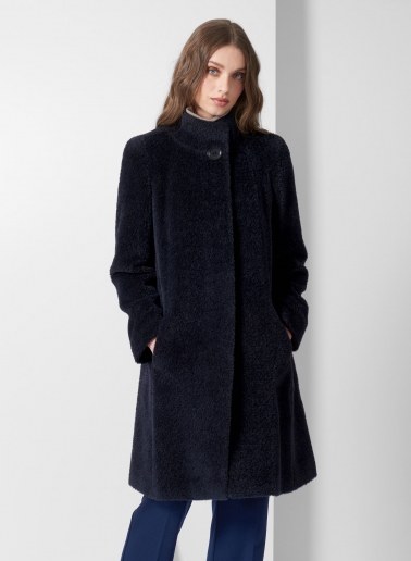 Flared blue wool and alpaca coat