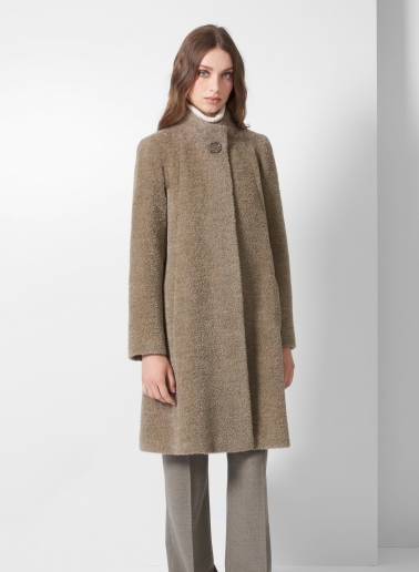 Flared taupe wool and alpaca coat
