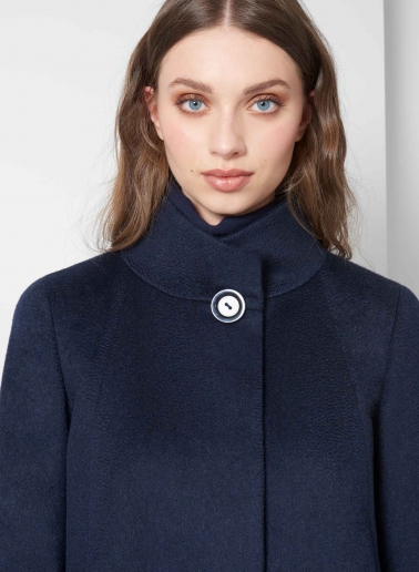 Flared blue pure cashmere coat