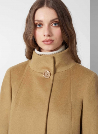 Flared camel pure cashmere coat