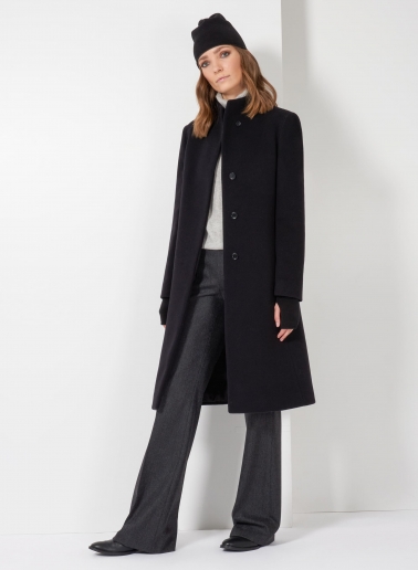 Black wool and cashmere coat with high stand up collar