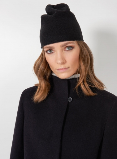 Black wool and cashmere coat with high stand up collar