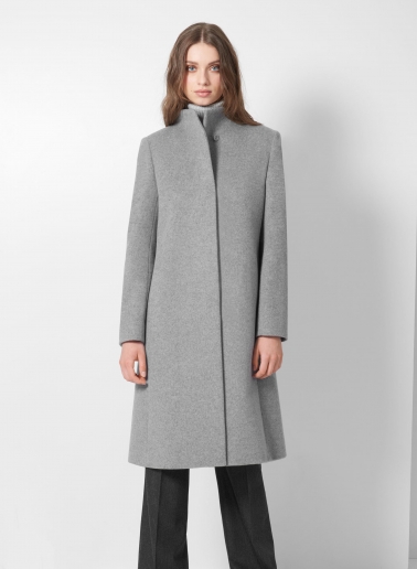 Light grey wool and cashmere coat with high stand up collar