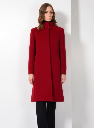 Red wool and cashmere coat with high stand up collar
