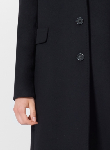 Straight black wool and cashmere coat with masculine cut