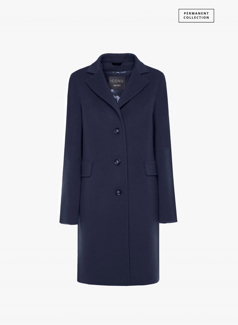 Straight blue wool and cashmere coat wuth masculine cut