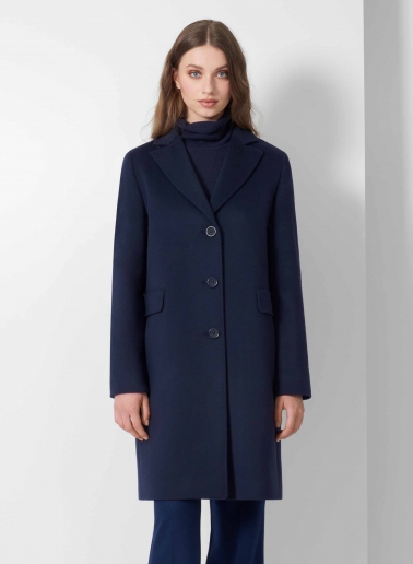 Straight blue wool and cashmere coat wuth masculine cut