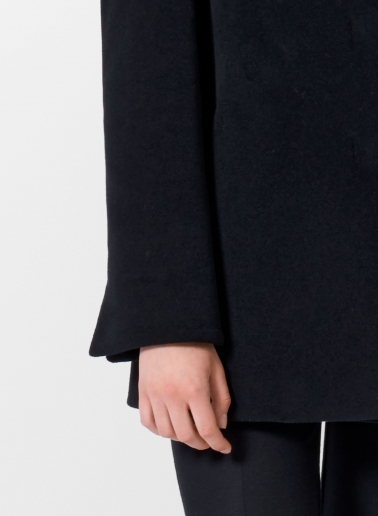 Short black wool and cashmere coat with high stand up collar