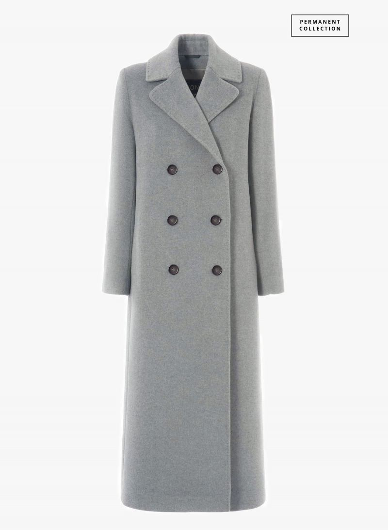 Maxi 6 buttons double breasted light grey wool and cashmere coat