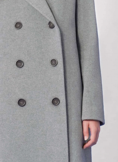 Maxi 6 buttons double breasted light grey wool and cashmere coat