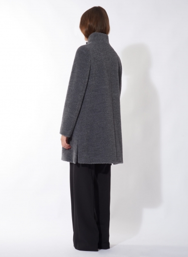 Short flared grey wool and alpaca coat with side vents