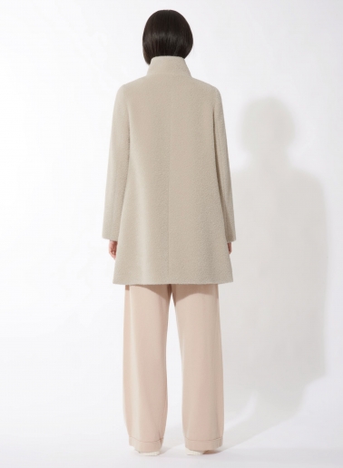 Short flared beige wool and alpaca coat with side vents