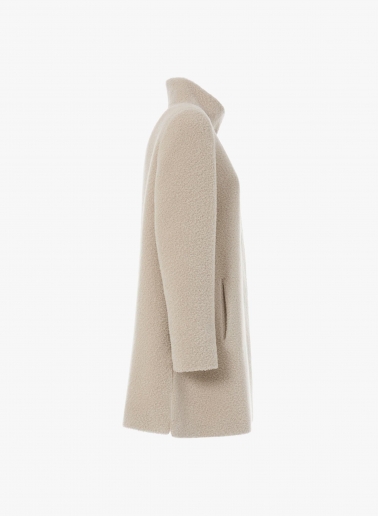 Short flared beige wool and alpaca coat with side vents