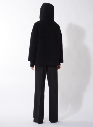 Short black wool parka with detachable nylon bib