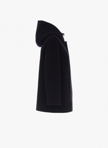 Short black wool parka with detachable nylon bib