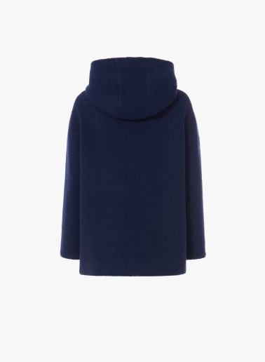 Short navy blue wool parka with detachable nylon bib