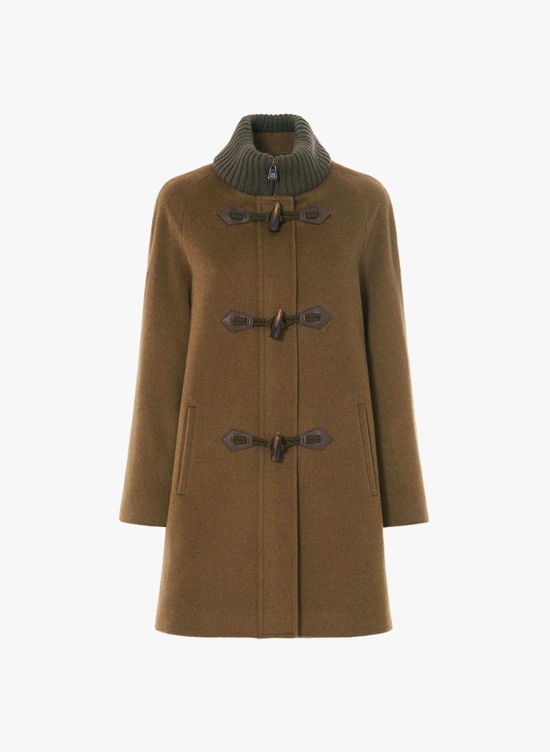 Tobacco colour pure wool parka with buckles