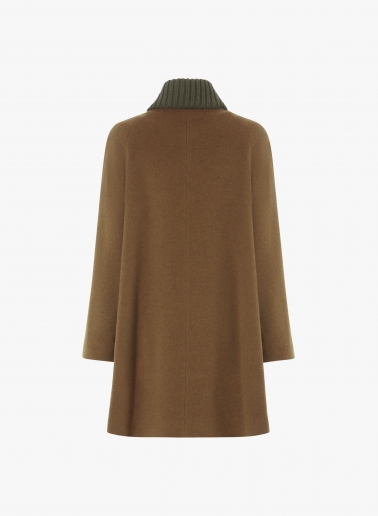 Tobacco colour pure wool parka with buckles