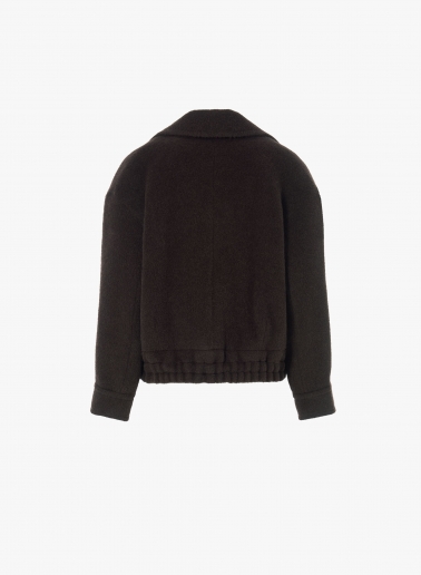 Brown double breasted alpaca and wool bomber jacket with padding