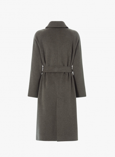 Dark taupe wool belted coat with shirt collar