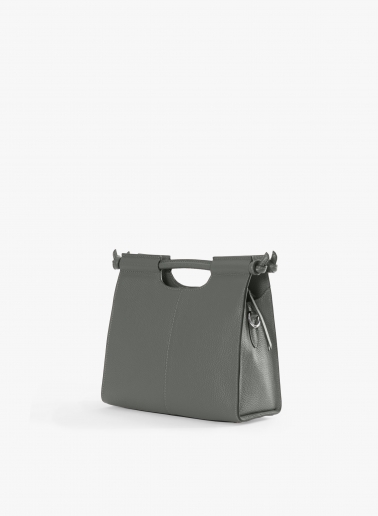 Grey leather handbag with strap