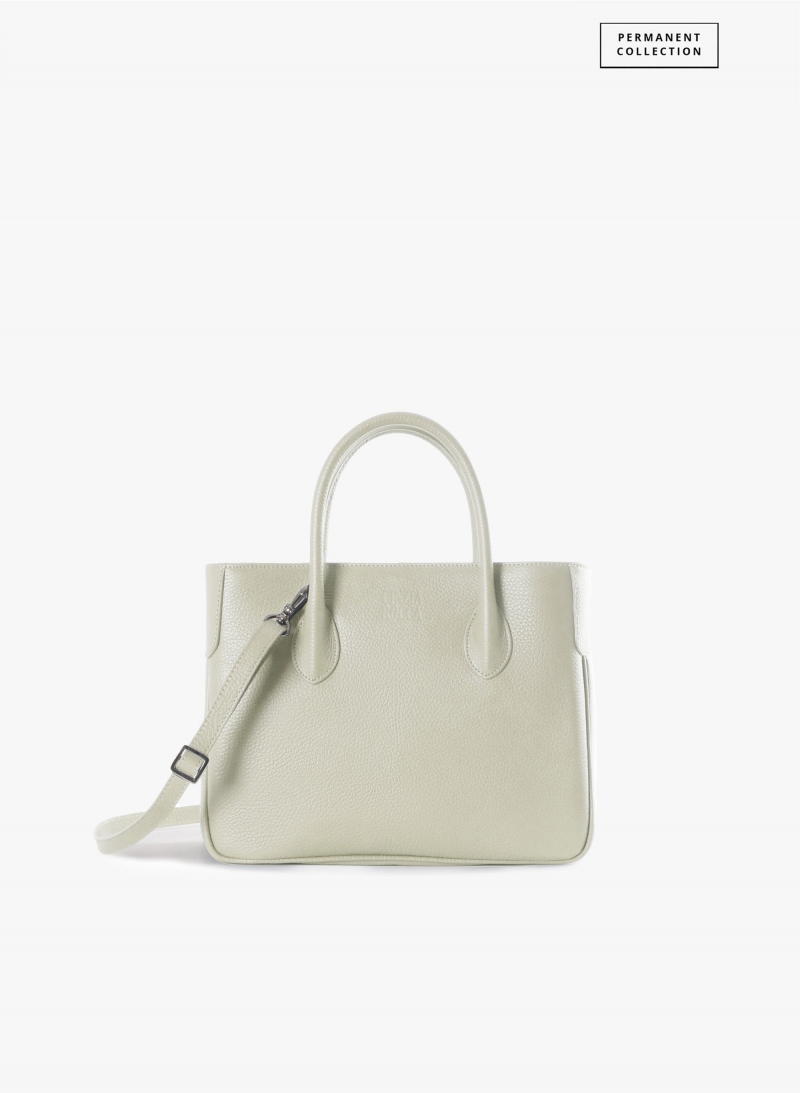 Small white genuine leather tote bag