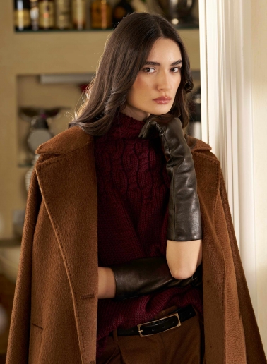 Long brown nappa leather gloves
