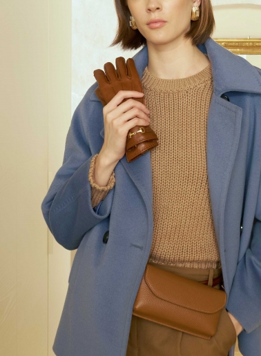 Tabacco colour nappa leather gloves with band and hook