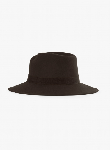 Brown wool felt asymmetric fedora hat