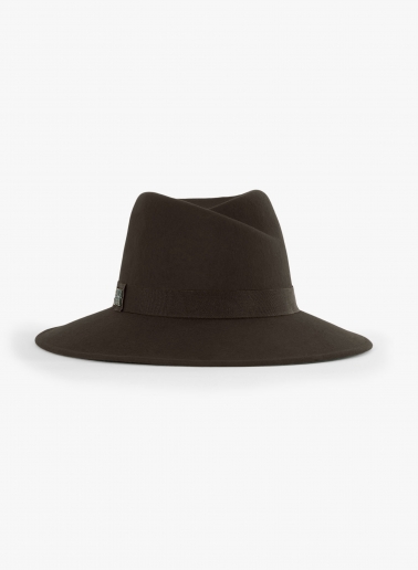 Brown wool felt asymmetric fedora hat