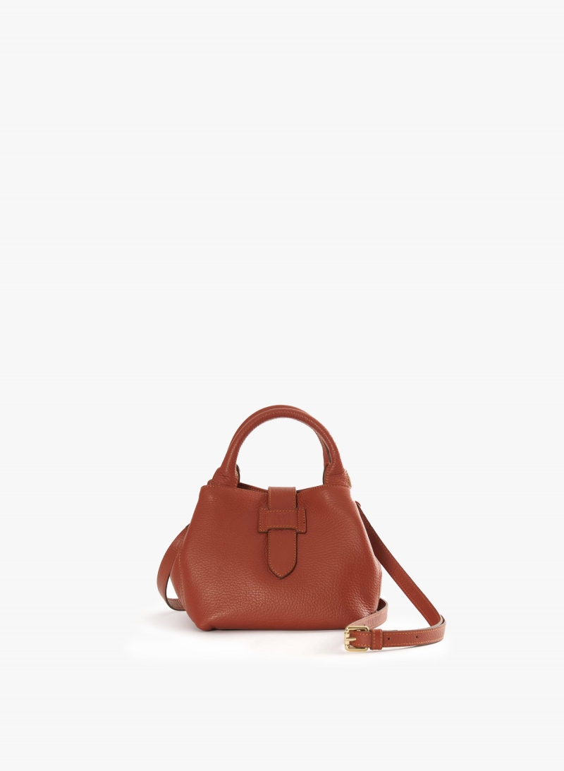 Terracotta colour genuine leather mini handbag with strap