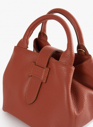 Terracotta colour genuine leather mini handbag with strap